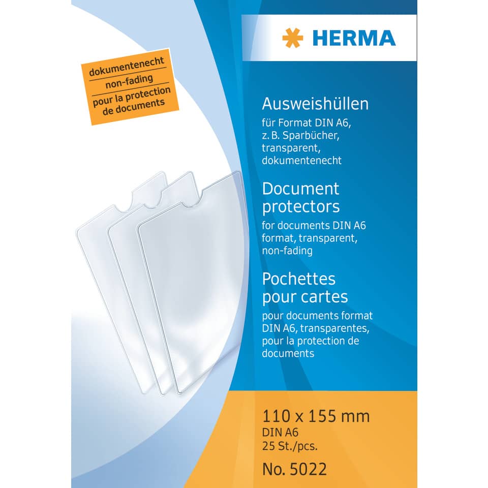 Ausweishüllen 110x155 mm für Format DIN A6 Sparbücher HERMA 5022 HERMA 5022 f. Impfpass