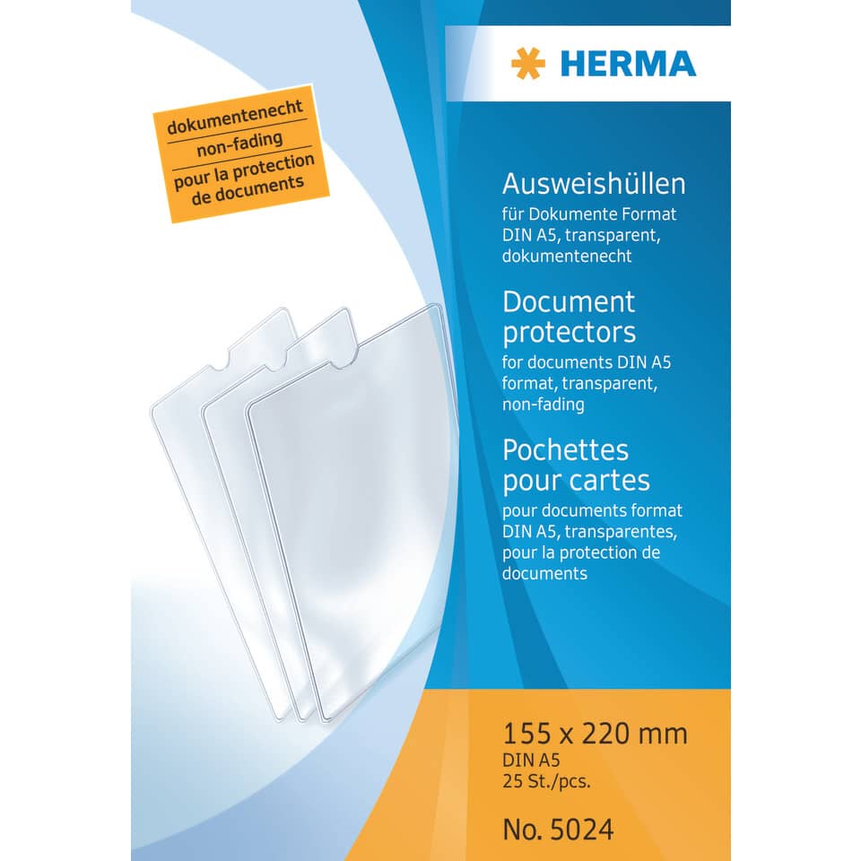 Ausweishülle für Reisepässe, 155x220mm, transparent HERMA 5024 HERMA 5024 f. Dokumente Format A5