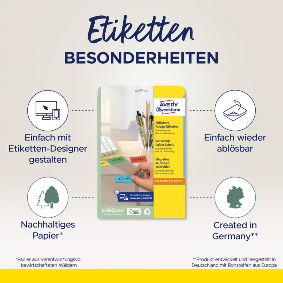 Etiketten farbig ablösbar, 45,7x21,2mm, 960 Stück, rot AVERY ZWECKFORM L6038-20 ZWECKFORM L6038-20  960St