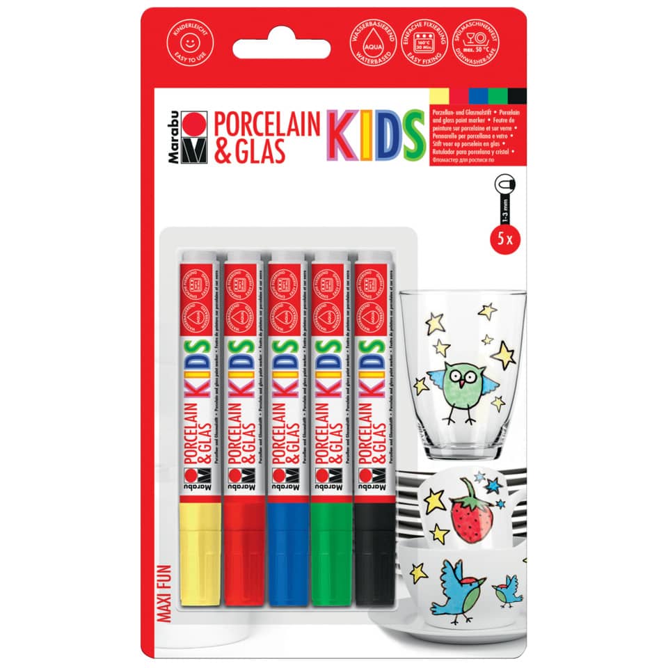 Porzellan-Glasmalstift Maxi-Fun, 5 Stück, sortiert MARABU 01250 000 00083 MARABU 01250 000 00083 Maxi Fun