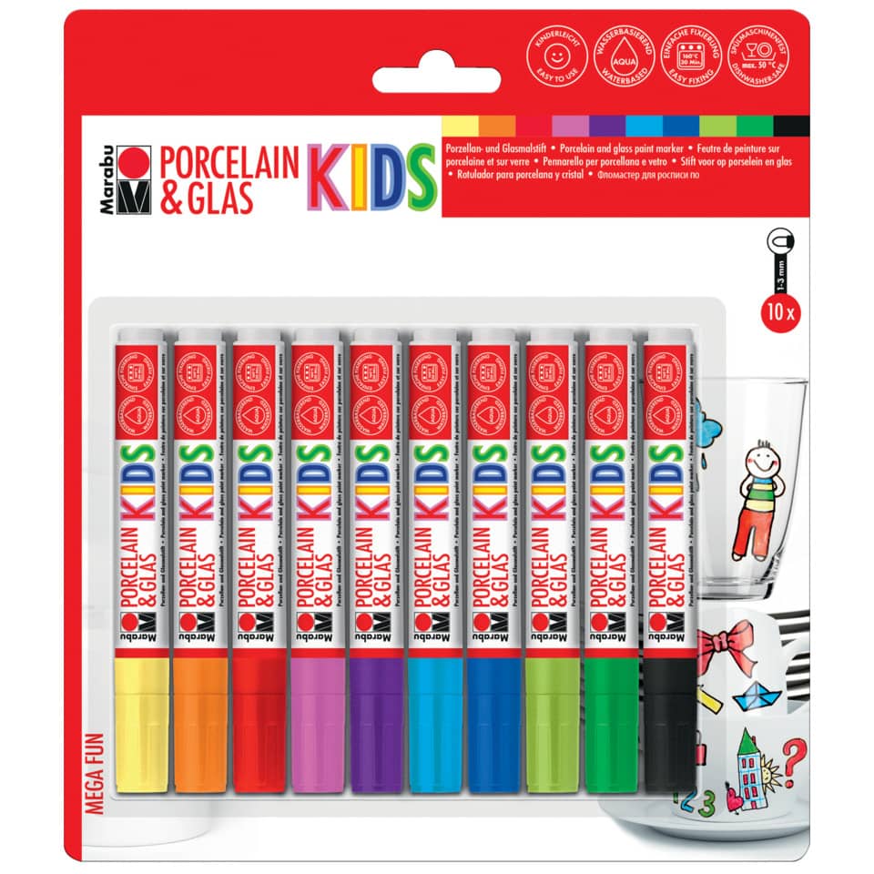 Porzellan-Glasmalstift Mega Fun, 10 Stück, sortiert MARABU 01250 000 00084 MARABU 01250 000 00084 Mega Fun