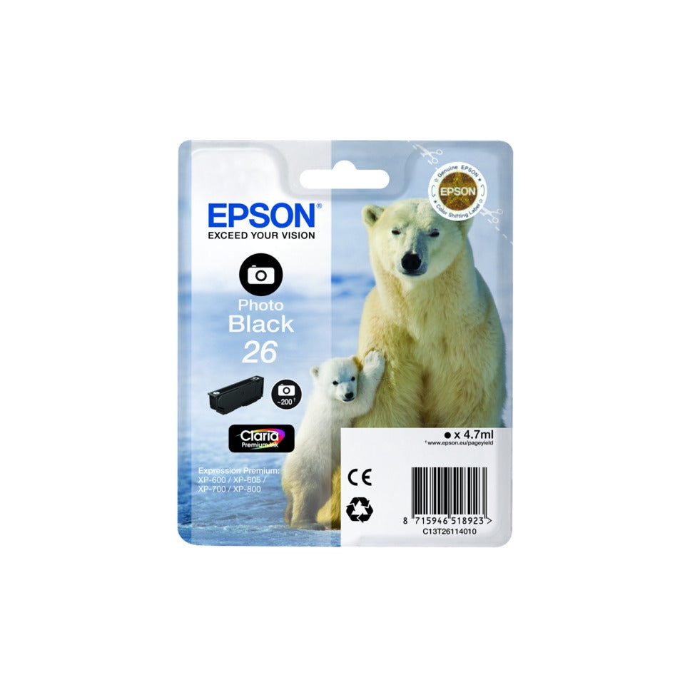 Inkjetpatrone Nr. 26 foto schwarz   4,5ml EPSON C13T26114012 EPSON C13T26114012 4,5ml