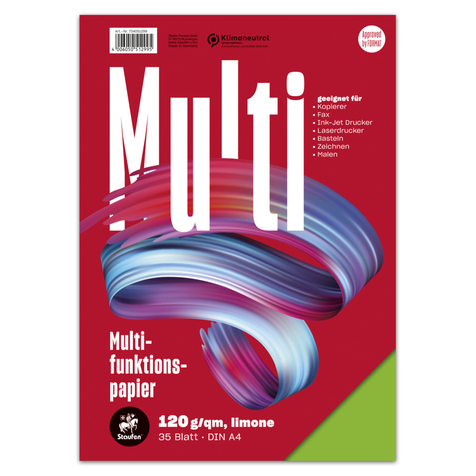 Kopierpapier, A4, 120g/m², 35 Blatt, limone STAUFEN STYLE 734051299 STAUFEN STYLE 734051299 Multifunktion