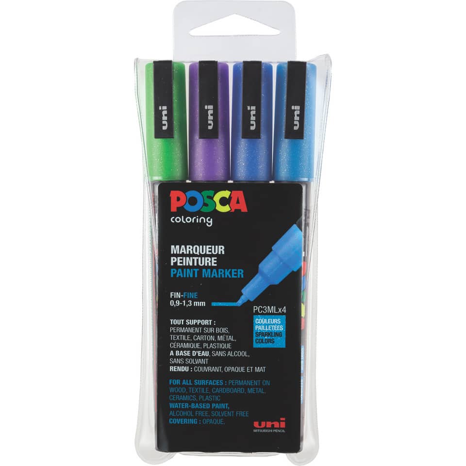 Pigmentmarker Uni Posca PC-3M, 4 Stück, sortiert UNI-BALL 186512