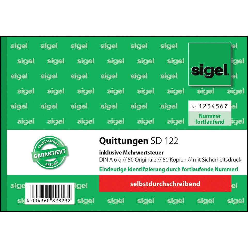 Quittung inkl. Mwst., A6, 2x50 Blatt SIGEL SD122 SIGEL SD122 +DU Papier