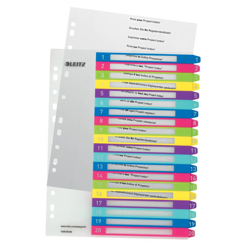 Plastikregister WOW 1-20, bedruckbar, A4, PP, 20 Blatt, farbig LEITZ 1245-00-00 LEITZ 1245-00-00 bedruckbar