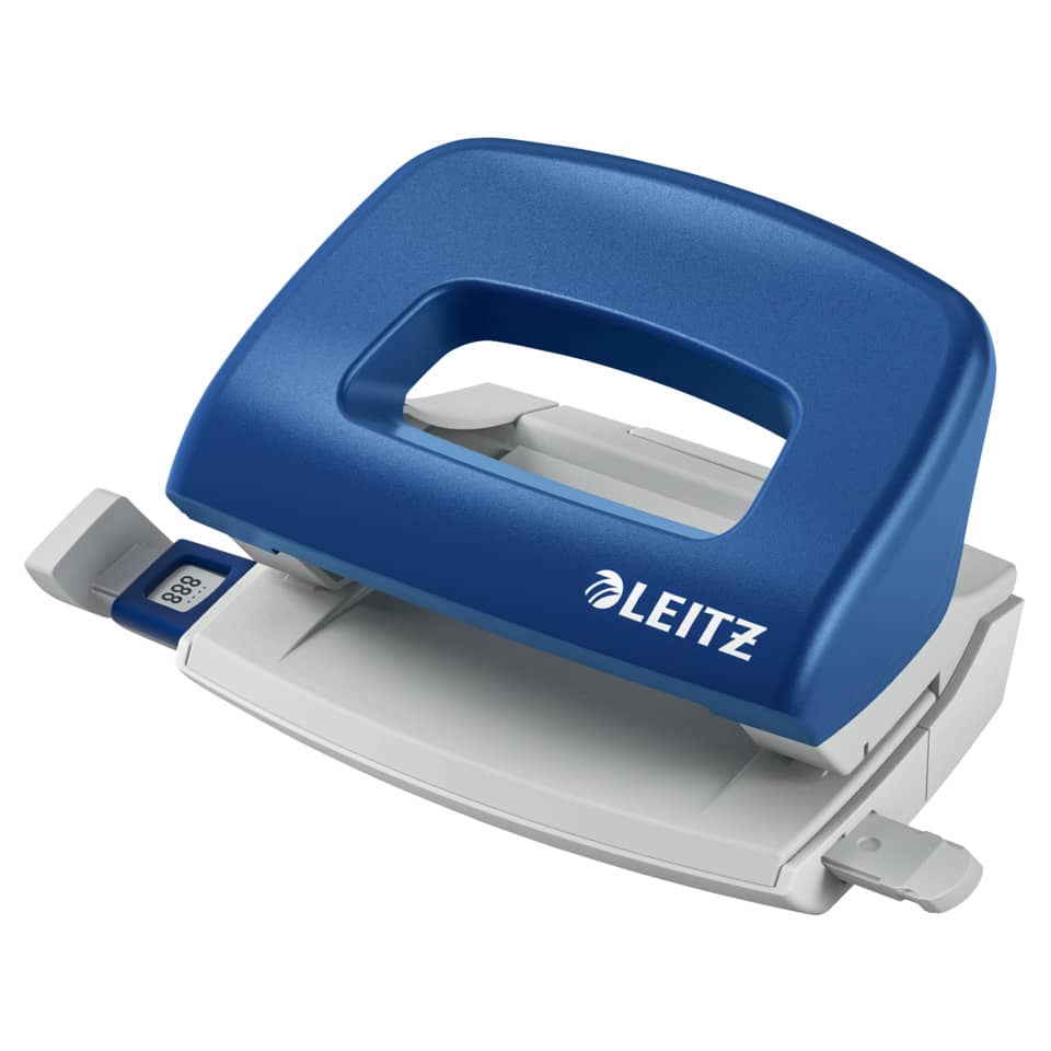 Locher Mini NeXXt, 10 Blatt, Anschlagschiene, Kunststoff, blau LEITZ 5058-00-35