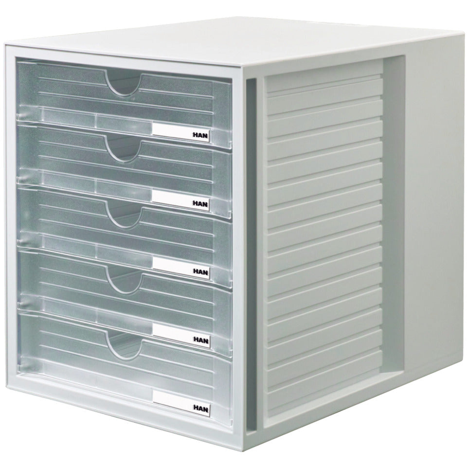 Schubladenbox SYSTEMBOX, A4 u. größer, 5 geschl. Schubladen, transl.-klar HAN 1450-63D HAN 1450-63 Systembox