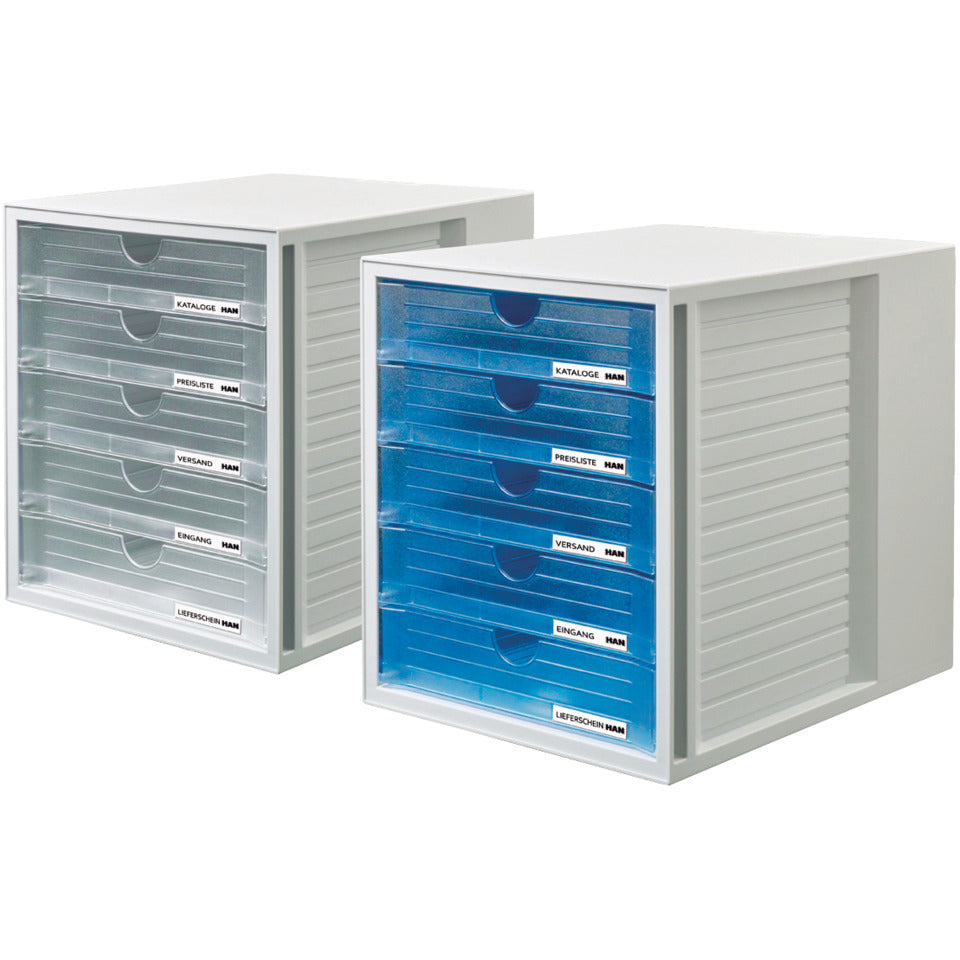 Schubladenbox SYSTEMBOX, A4 u. größer, 5 geschl. Schubladen, transl.-klar HAN 1450-63D HAN 1450-63 Systembox