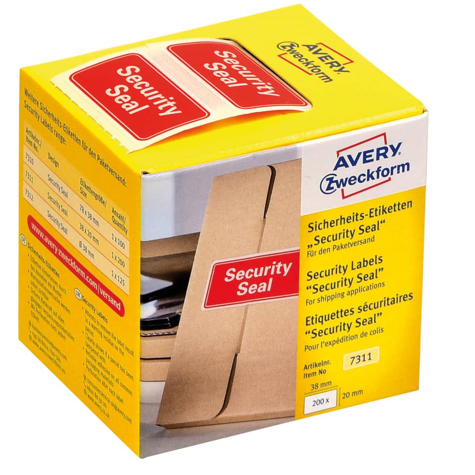 Sicherheitssiegel, 38x20mm, 200 Stück, rot AVERY ZWECKFORM 7311 ZWECKFORM 7311 200ST