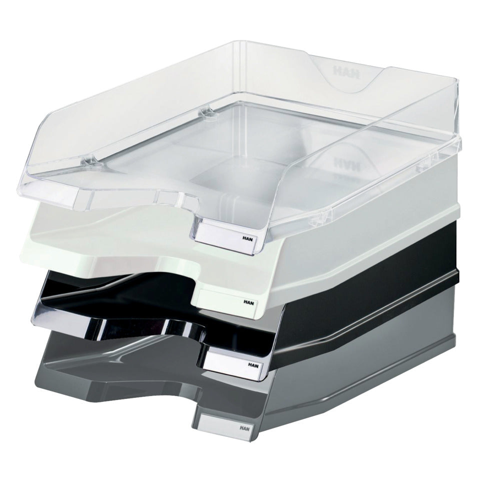 Briefablage VIVA, DIN A4/C4, stapelbar, mit Clip, hochglänzend, schwarz HAN 10275-13D