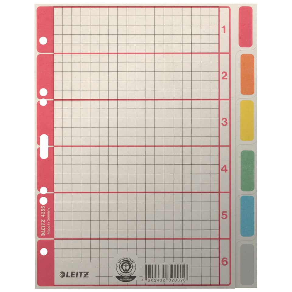 Kartonregister Blanko, A5, Karton, 6 Blatt, grau LEITZ 4355-00-85 LEITZ 43550085 Karton fbg.Tabs