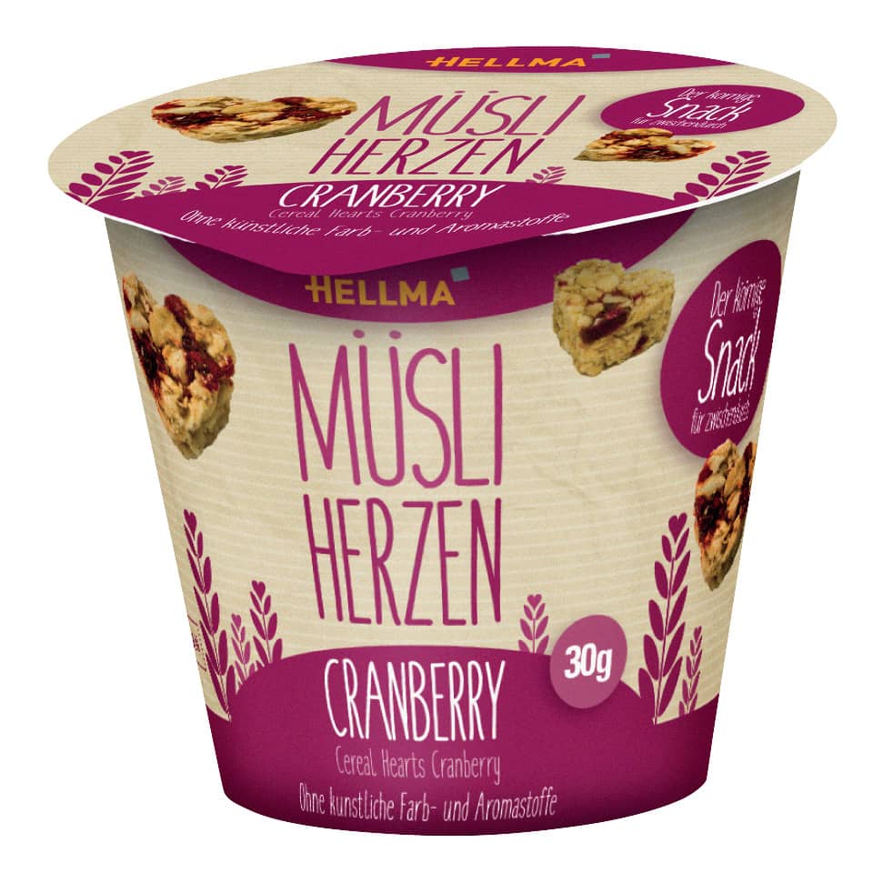 Kekse Müsli-Herzen Cranberry 30x30 g HELLMA 70102202
