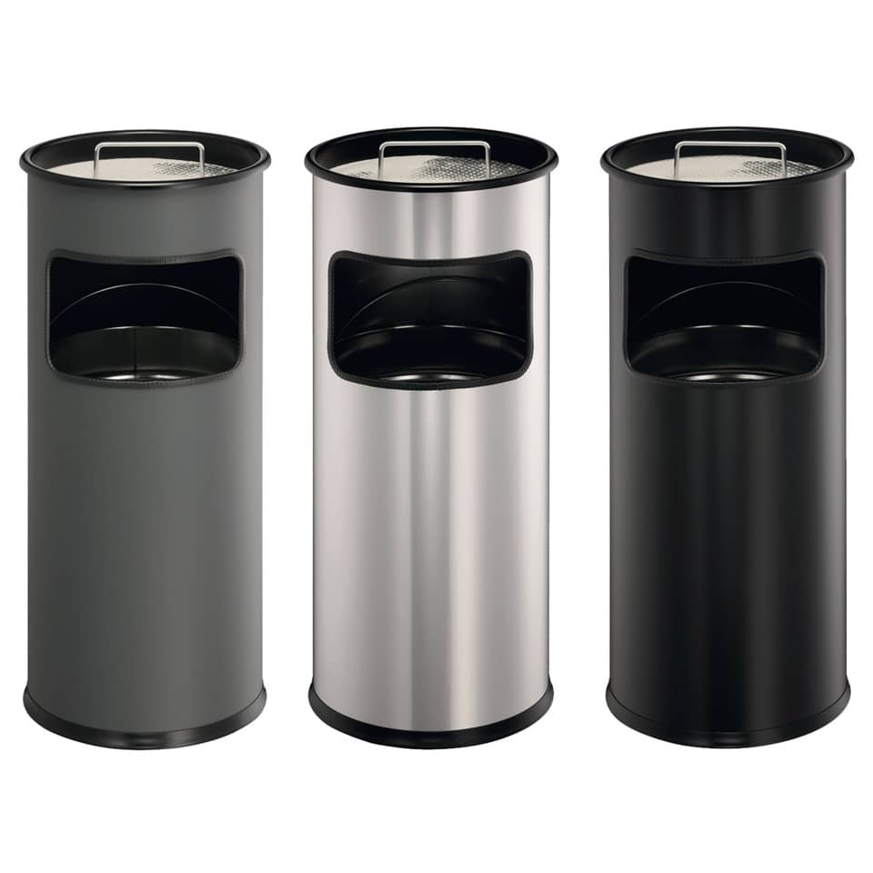 Papierkorb mit Ascher METALL rund, 260x620mm (ØxH), 17 l, schwarz DURABLE 3330 01 Durable 3330 01 schwarz