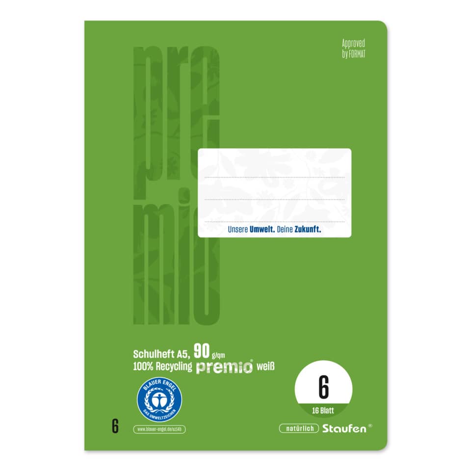 Schulheft Premio, DIN A5, blanko, LIN6, 16 Blatt STAUFEN PREMIO 040780006 STAUFEN PREMIO 040780006 90g