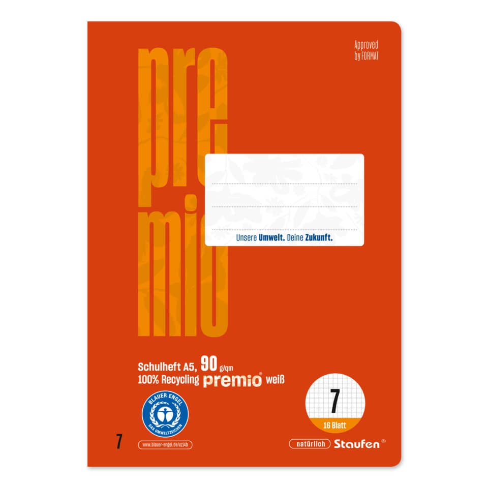 Schulheft Premio, DIN A5, kariert 7mm, LIN7, 16 Blatt STAUFEN PREMIO 040780007 STAUFEN PREMIO 040780007 90g
