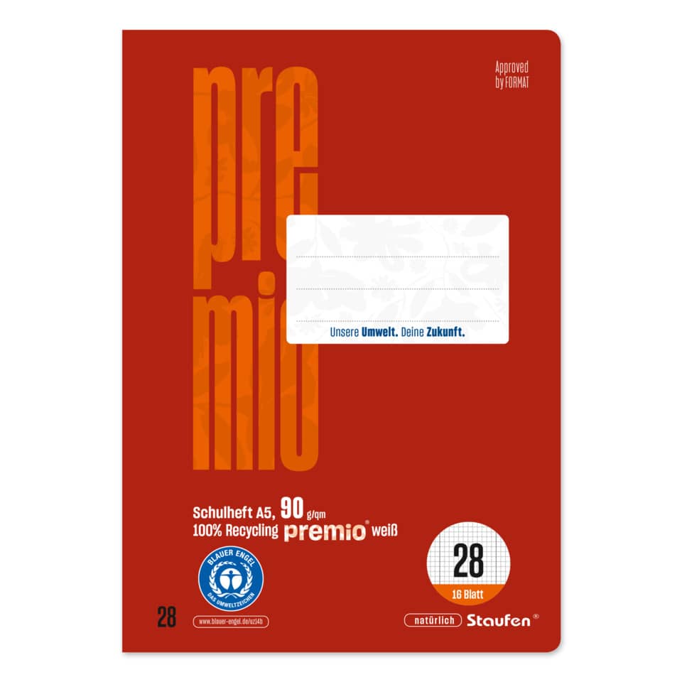 Schulheft Premio, DIN A5, kariert mit Rand, LIN28, 16 Blatt STAUFEN PREMIO 040780028 STAUFEN PREMIO 040780028 mit Rand 90g