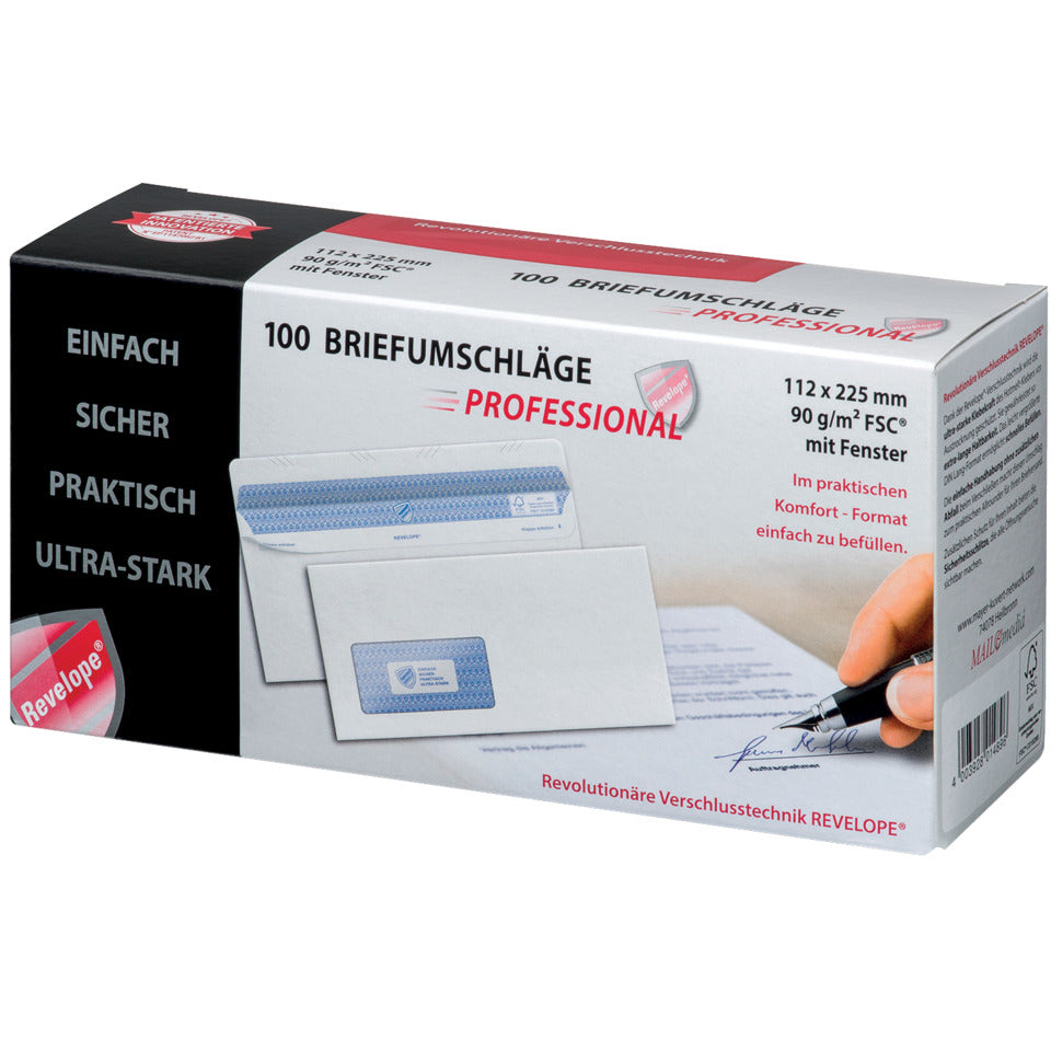 Briefumschlag mit Fenster - Revelope®, DIN lang, 90g/m², 100 Stück, weiß PROFESSIONAL 30051785