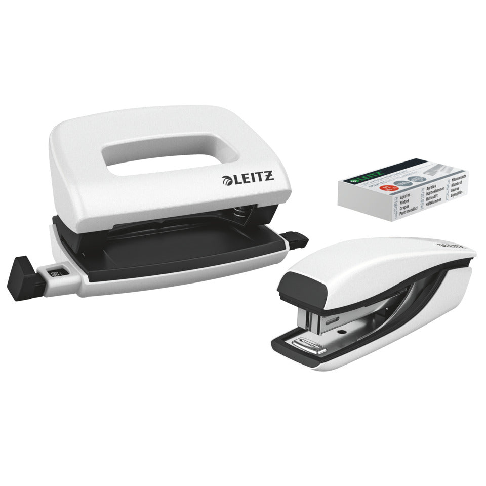 Locher+Hefter mini NeXXt WOW, 10 Blatt, Anschlagschiene, Metall, weiß LEITZ 5561-20-01