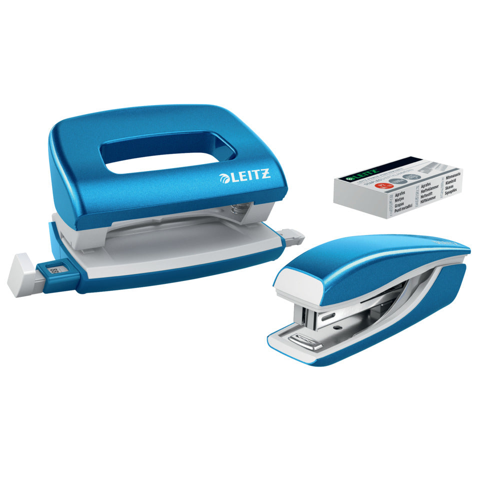 Locher+Hefter mini NeXXt WOW, 10 Blatt, Anschlagschiene, Metall, blau LEITZ 5561-20-36