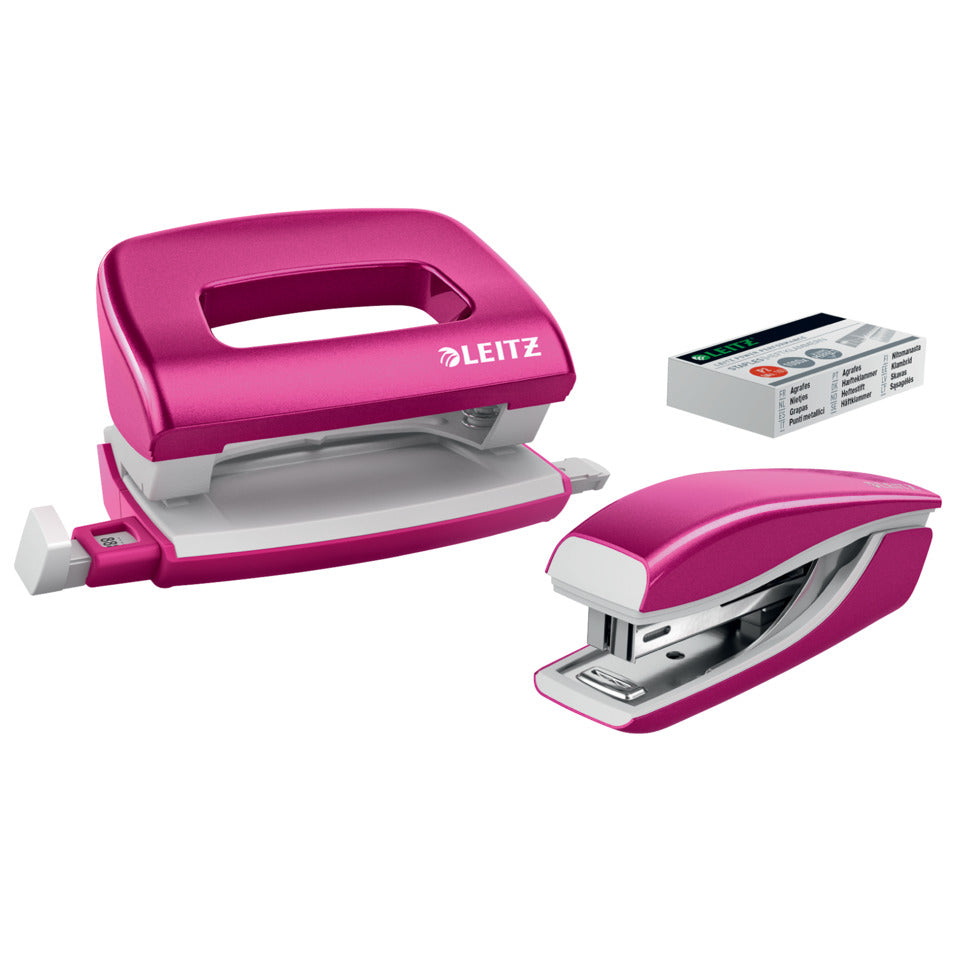 Locher+Hefter mini NeXXt WOW, 10 Blatt, Anschlagschiene, Metall, pink LEITZ 5561-20-23