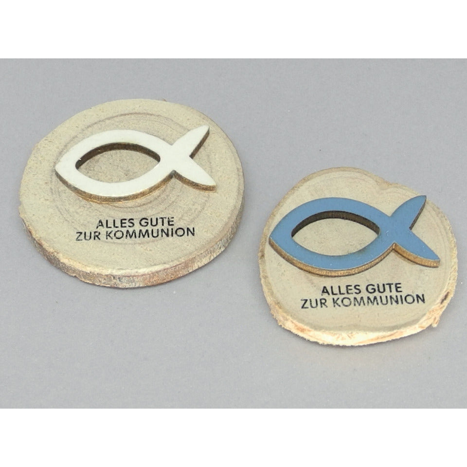 Deko Kommunionsfisch, 5cm auf Holzscheibe, sortiert  0207 0207 5cm auf Holzscheibe