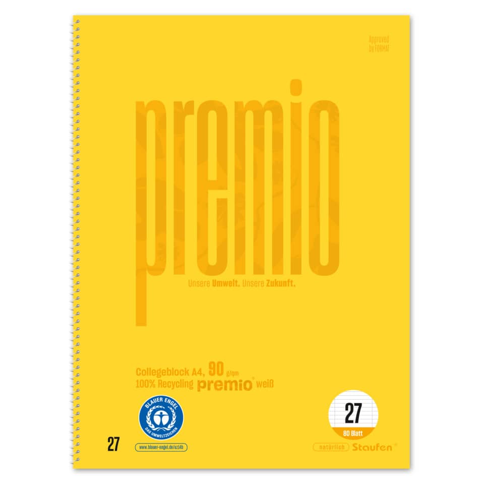 Collegeblock Premio, A4, 90g/m², 80 Blatt, Lin.27, liniert STAUFEN PREMIO 040835027 STAUFEN PREMIO 040835027  90g