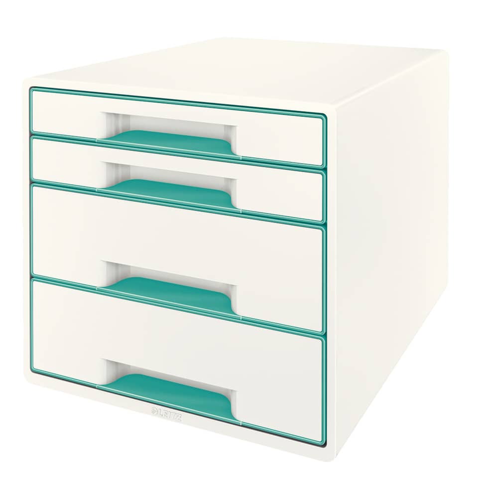 Schubladenbox WOW CUBE, 4 Schubladen, Polystyrol, weiß/eisblau LEITZ 5213-20-51 LEITZ 5213-20-51 4 Schubladen