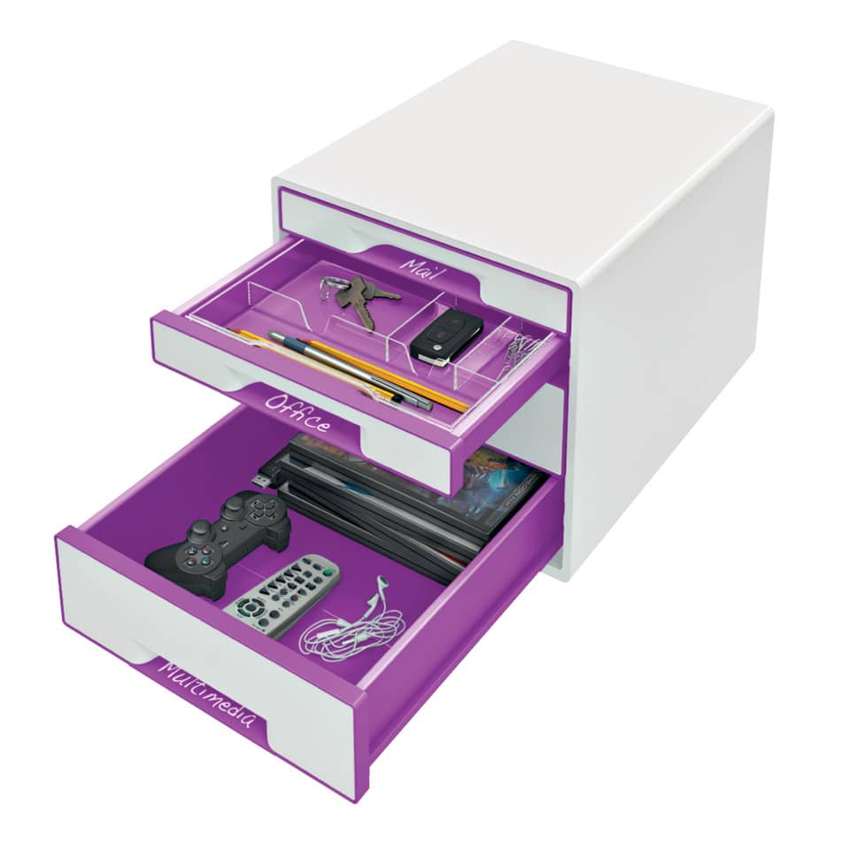 Schubladenbox WOW CUBE, 4 Schubladen, Polystyrol, weiß/violett LEITZ 5213-20-62 LEITZ 5213-20-62 4 Schubladen