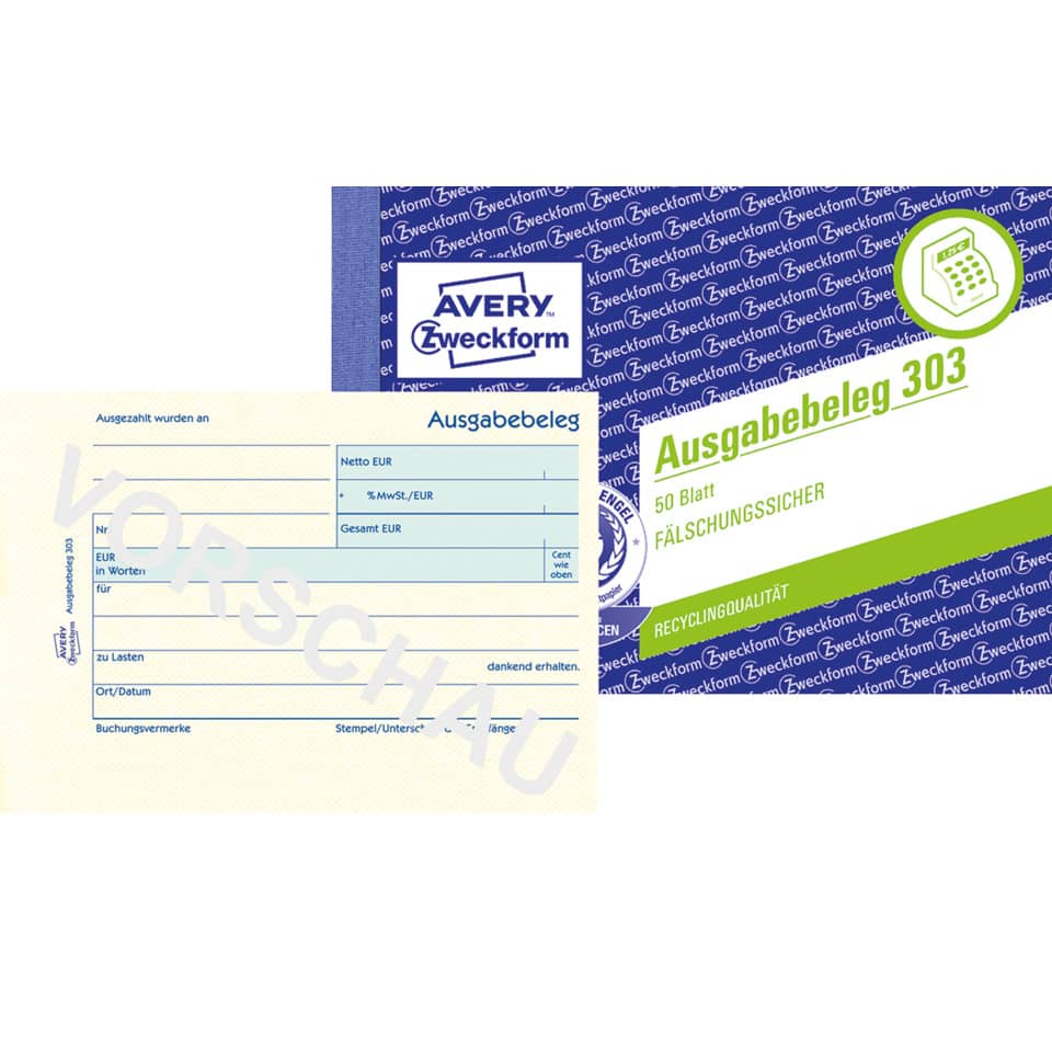 Ausgabebeleg mit Dokumentendruck, A6 quer, gelb, 50 Blatt AVERY ZWECKFORM 303 ZWECKFORM 303 A6q/50Bl