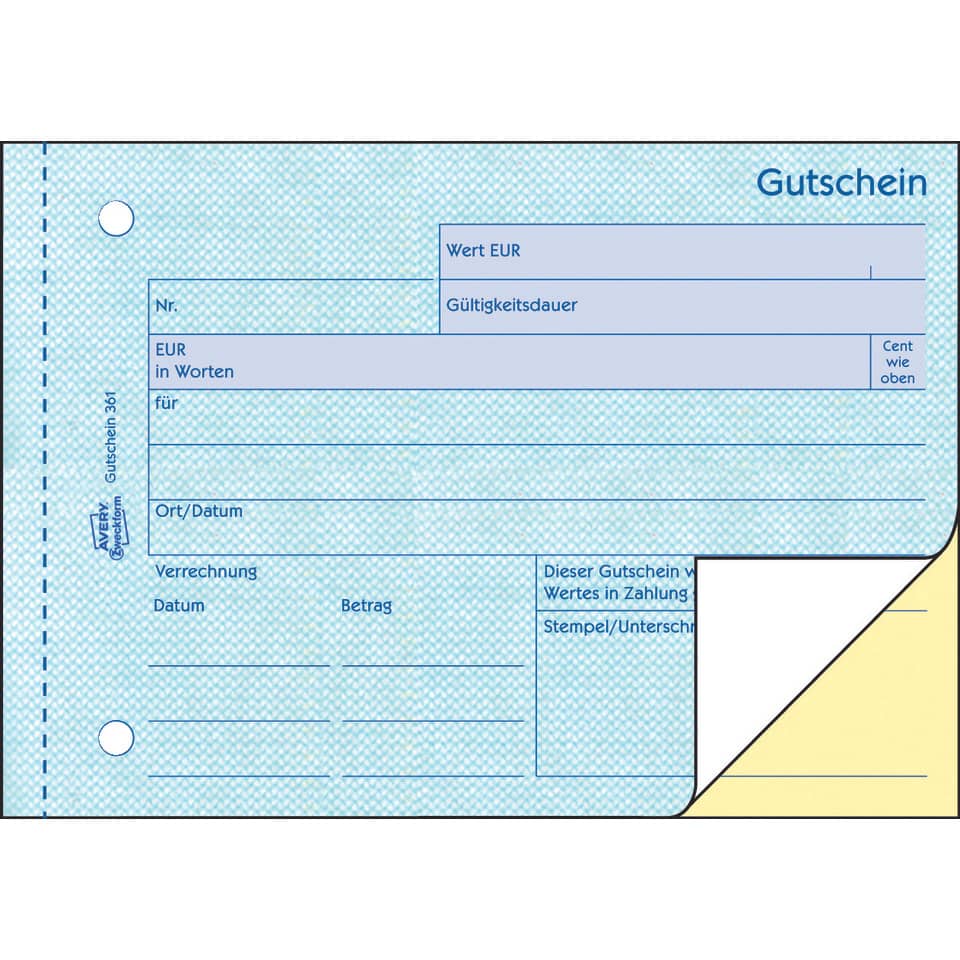 Gutscheinheft, A6 quer, Blaupapier, 2x50 Blatt AVERY ZWECKFORM 361