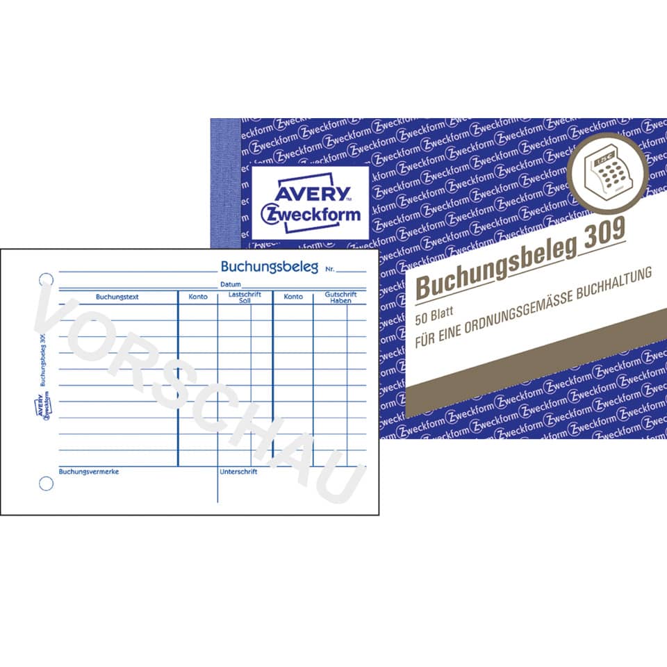 Buchungsbeleg, A6 quer, 50 Blatt AVERY ZWECKFORM 309