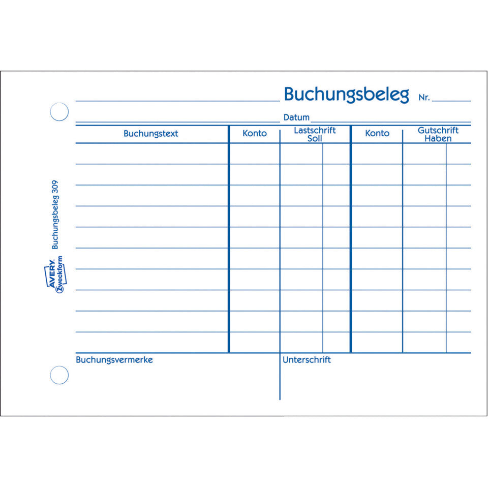 Buchungsbeleg, A6 quer, 50 Blatt AVERY ZWECKFORM 309