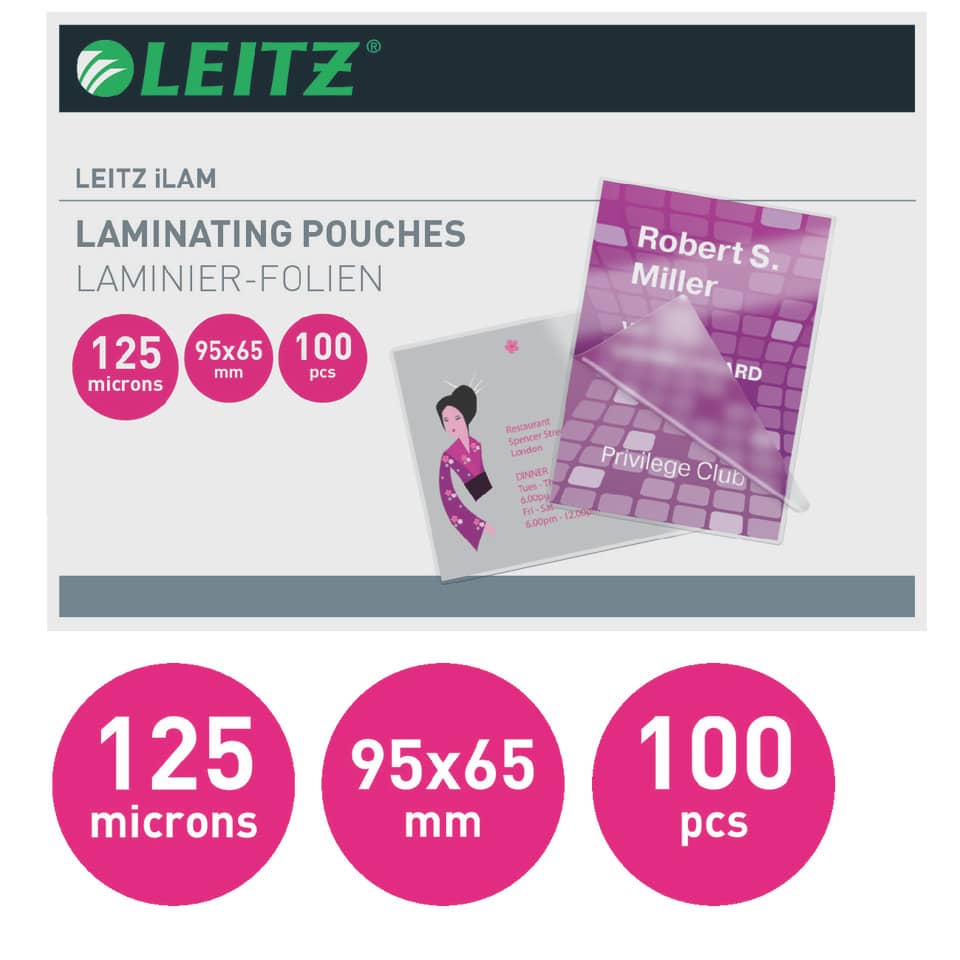 Laminierhülle, 65 x 95 mm, 125 µm, glänzend, 100 Stück LEITZ 33812 LEITZ 33812  100ST  Key Card