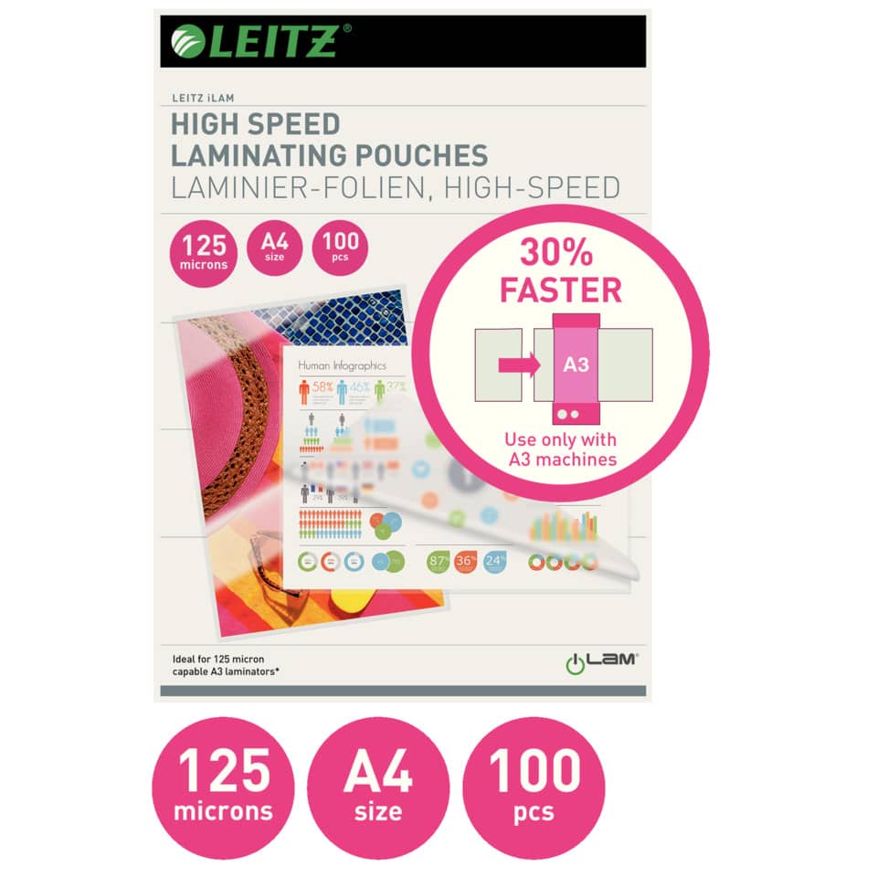 Laminierhülle Speed, A4, 125 µm, glänzend, 100 Stück LEITZ 7430-00-02