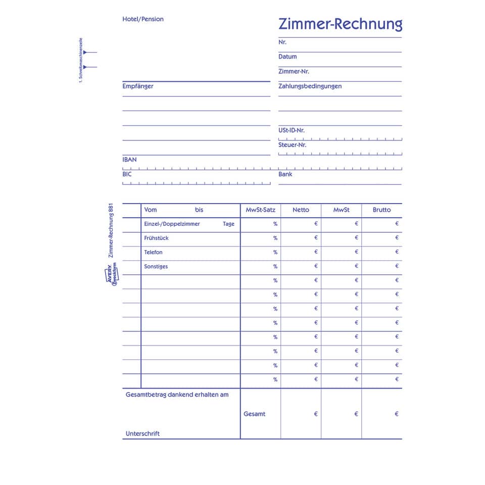 Zimmerrechnung mit Blaupapier, A5, 50 Blatt AVERY ZWECKFORM 881