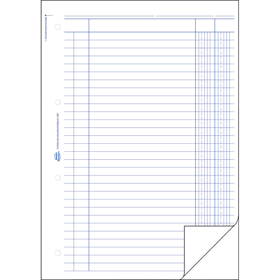 Durchschreibbuch 2 Kolonnen, A4, Blaupapier, 2x50 Blatt AVERY ZWECKFORM 450 ZWECKFORM 450 A4  2x50Bl