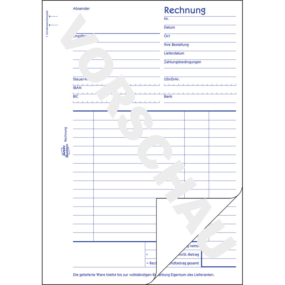 Rechnung mit Blaupapier, A5, 2x50 Blatt AVERY ZWECKFORM 704