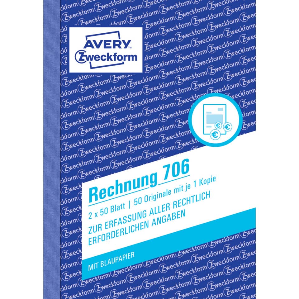 Rechnung mit Blaupapier, A6, 2x50 Blatt AVERY ZWECKFORM 706