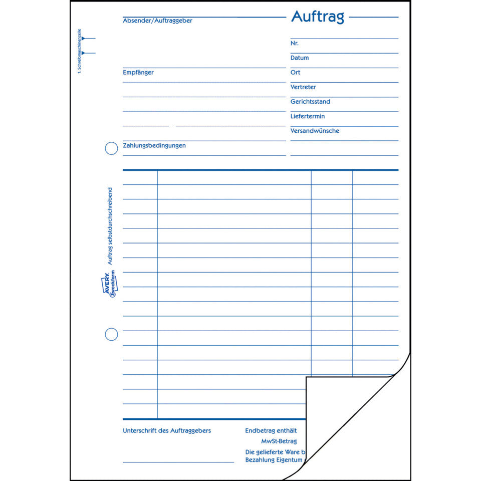 Auftragsbuch mit Blaupapier, A5, 2x50 Blatt AVERY ZWECKFORM 756