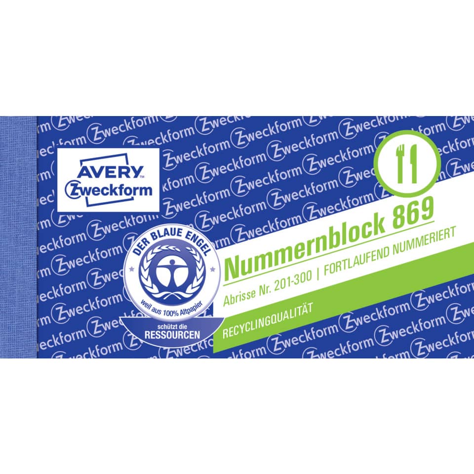Nummernblock 1-1000, 5 Farben AVERY ZWECKFORM 869 ZWECKFORM 869 105x53