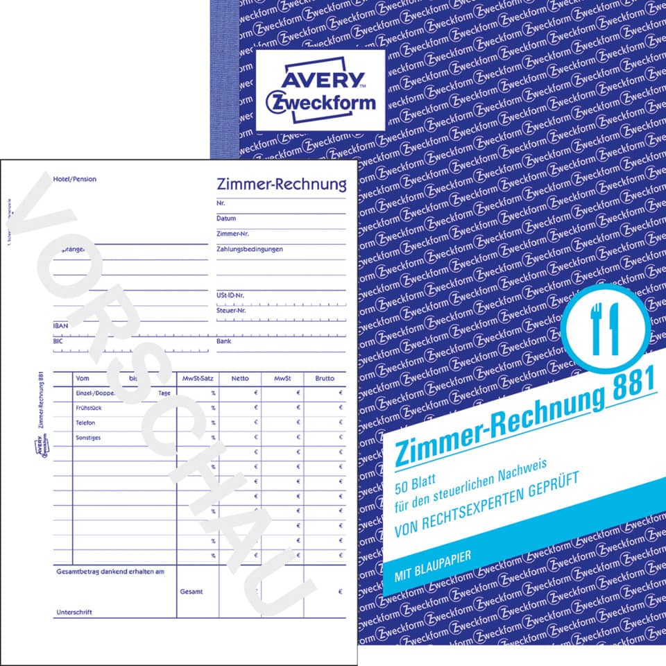 Zimmerrechnung mit Blaupapier, A5, 50 Blatt AVERY ZWECKFORM 881