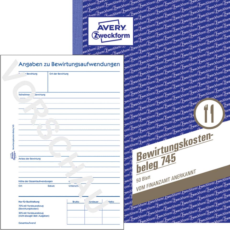 Bewirtungskostenbeleg, A5, 50 Blatt AVERY ZWECKFORM 745 ZWECKFORM 745 A5/50Bl,
