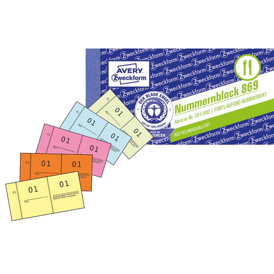 Nummernblock 1-1000, 5 Farben AVERY ZWECKFORM 869 ZWECKFORM 869 105x53