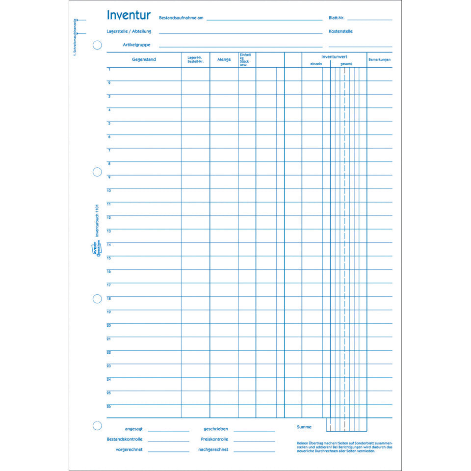 Inventurbuch, A4, 50 Blatt AVERY ZWECKFORM 1101 ZWECKFORM 1101 A4/50Bl