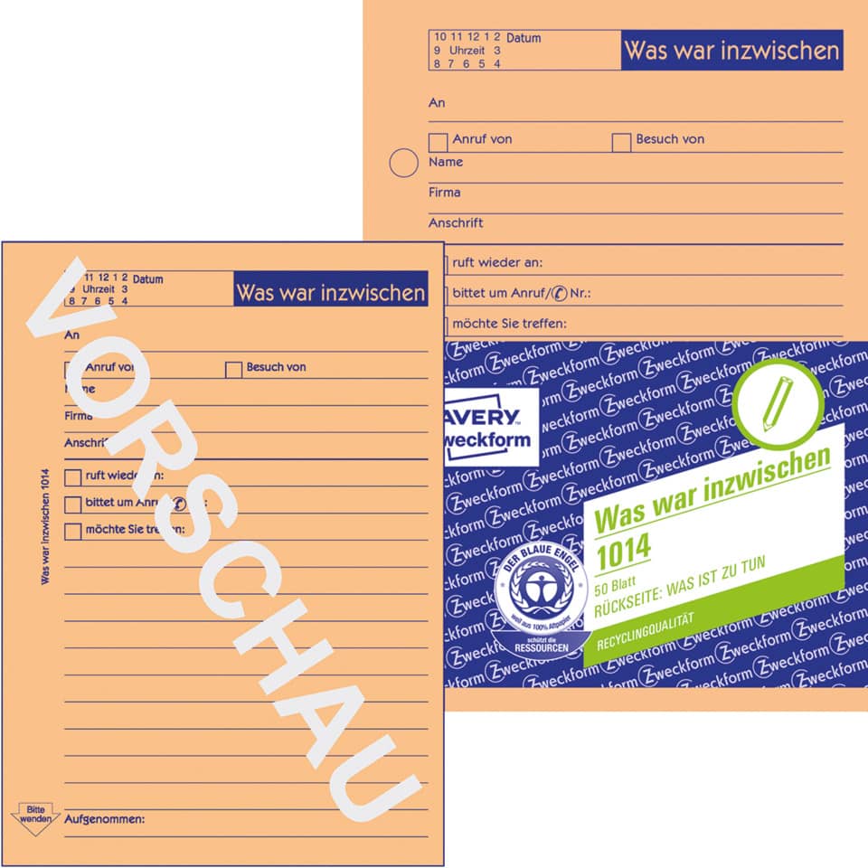 Gesprächsnotiz "Was war inzwischen/was ist zu tun", A6, 50 Blatt, orange AVERY ZWECKFORM 1014