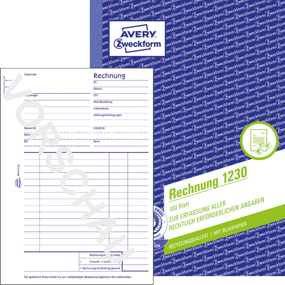 Rechnung, A5, Blaupapier, 100 Blatt AVERY ZWECKFORM 1230