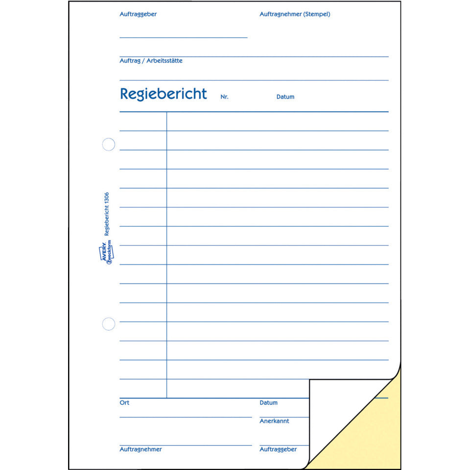 Regiebericht mit Blaupapier, A5, 2x50 Blatt AVERY ZWECKFORM 1306