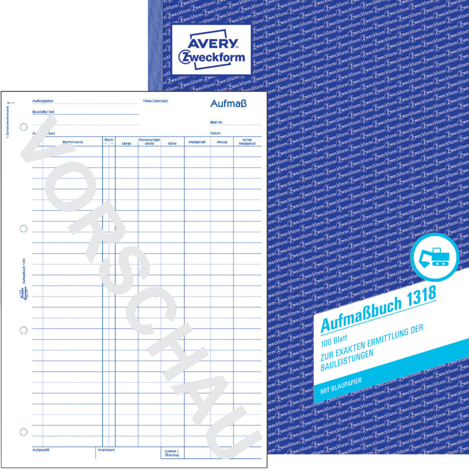 Aufmaß, A4, 100 Blatt AVERY ZWECKFORM 1318 ZWECKFORM 1318 f,Baugewerbe