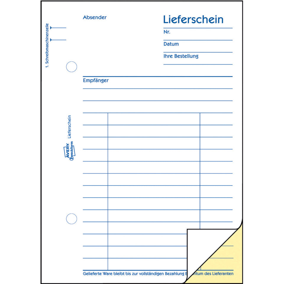 Lieferscheinbuch, A6, selbstdurchschreibend, 2x40 Blatt AVERY ZWECKFORM 1722
